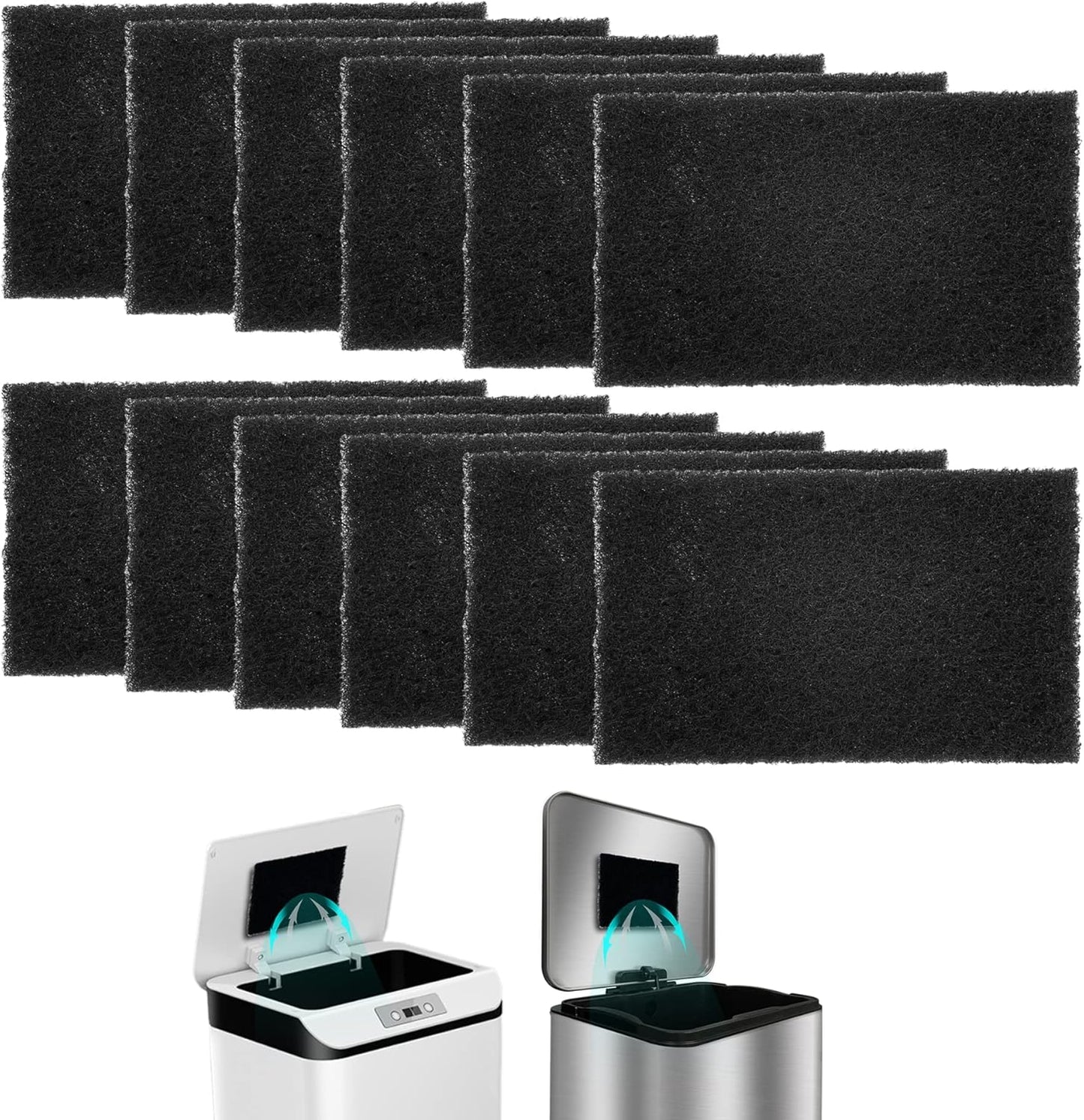 12-Pack Universal Stick-on Trash Can Odor Absorbing Filters, Activated Charcoal Purifying Deodorizer for Trash Cans, Compost Buckets, Countertop and Recycle Bins (Rectangle)