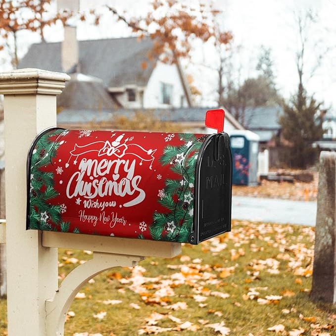 Merry Christmas Mailbox Cover Winter Snowflake Xmas Poinsettia Magnetic Letter Post Box Covers Standard Size 25.5x21 in Decorative for Home Garden Yard