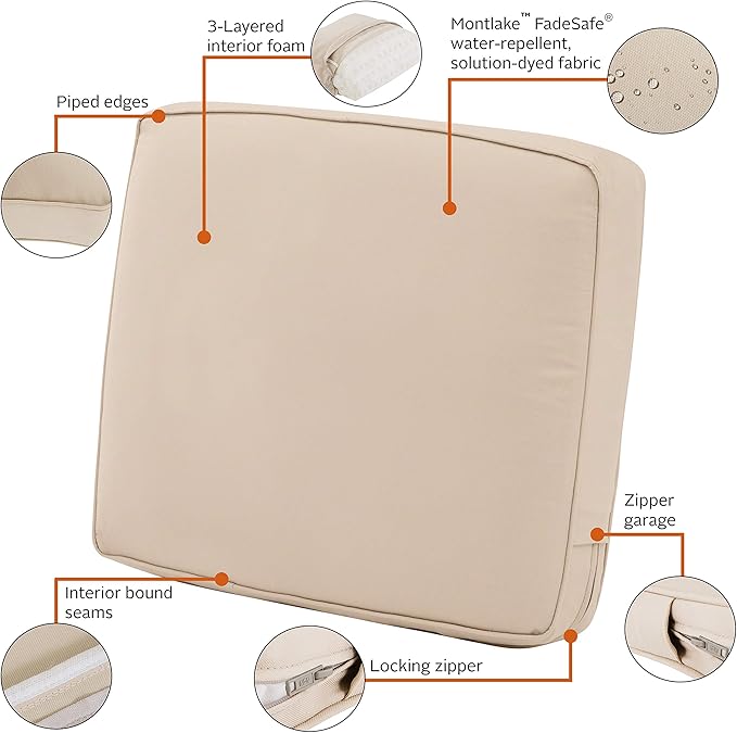 Classic Accessories Montlake Water-Resistant 21 x 22 x 4 Inch Patio Lounge Back Cushion, Antique Beige, Outdoor Loveseat Cushions