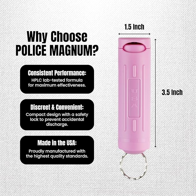 Police Magnum Keychain Pepper Spray Flip Top Safety 3 Pack 1/2oz- Maximum Heat Strength OC with Dye- Tactical Small Compact Case- for Women & Men's Self Defense- Made in The USA