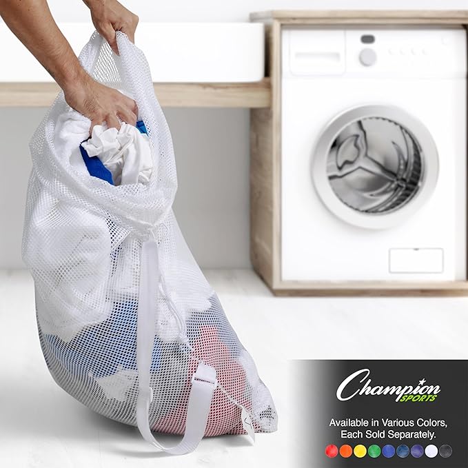 Champion Sports Mesh Equipment Bag – Heavy-Duty Nylon Drawstring Bag with Lock & ID Tag, Breathable Storage Sack for Balls, Swim Gear, Laundry & Toys, Multiple Sizes & Colors