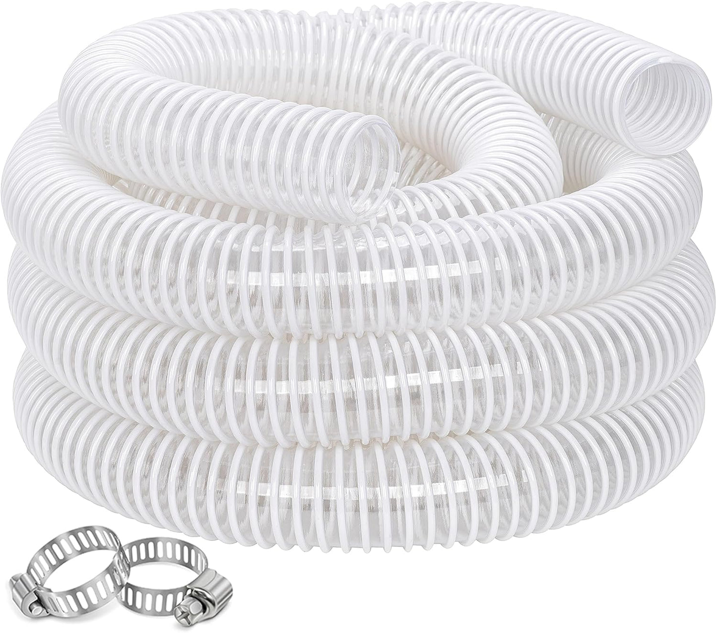 Dust Collection Hose 1-1/2 in × 5 ft Heavy Duty Clear Flexible PVC Reinforced Thicken Helix Suction Discharge Corrugated Pipe Hose for Fume Dust Collector Fitting Wood Chip Saw (1.5 inch hose)