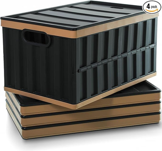 Citylife 64L Collapsible Storage Bins with Lids Plastic Storage Containers for Organizing Stackable Storage Box Large Heavy Duty Utility Crates, 4 Packs