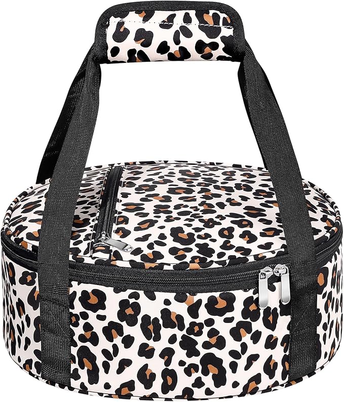 Round Insulated Casserole Carrier, Pie Carrier Bag, Portable Casserole Carrier for Hot or Cold Food Lunch Tote Warmer or Cooler Bag, Lunch Bag for Parties Picnic, Fits 12.5" Baking Dish, Leopard