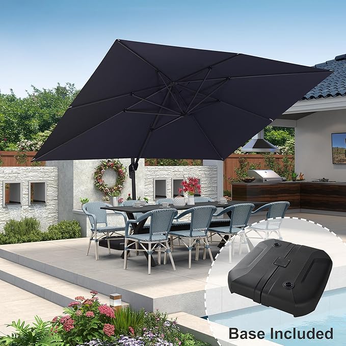 PURPLE LEAF 10' X 13' Square Cantilever Umbrella Patio Umbrella with Base Outdoor Umbrella Aluminum Offset with 360-degree Rotation for Garden Deck Pool Patio Black