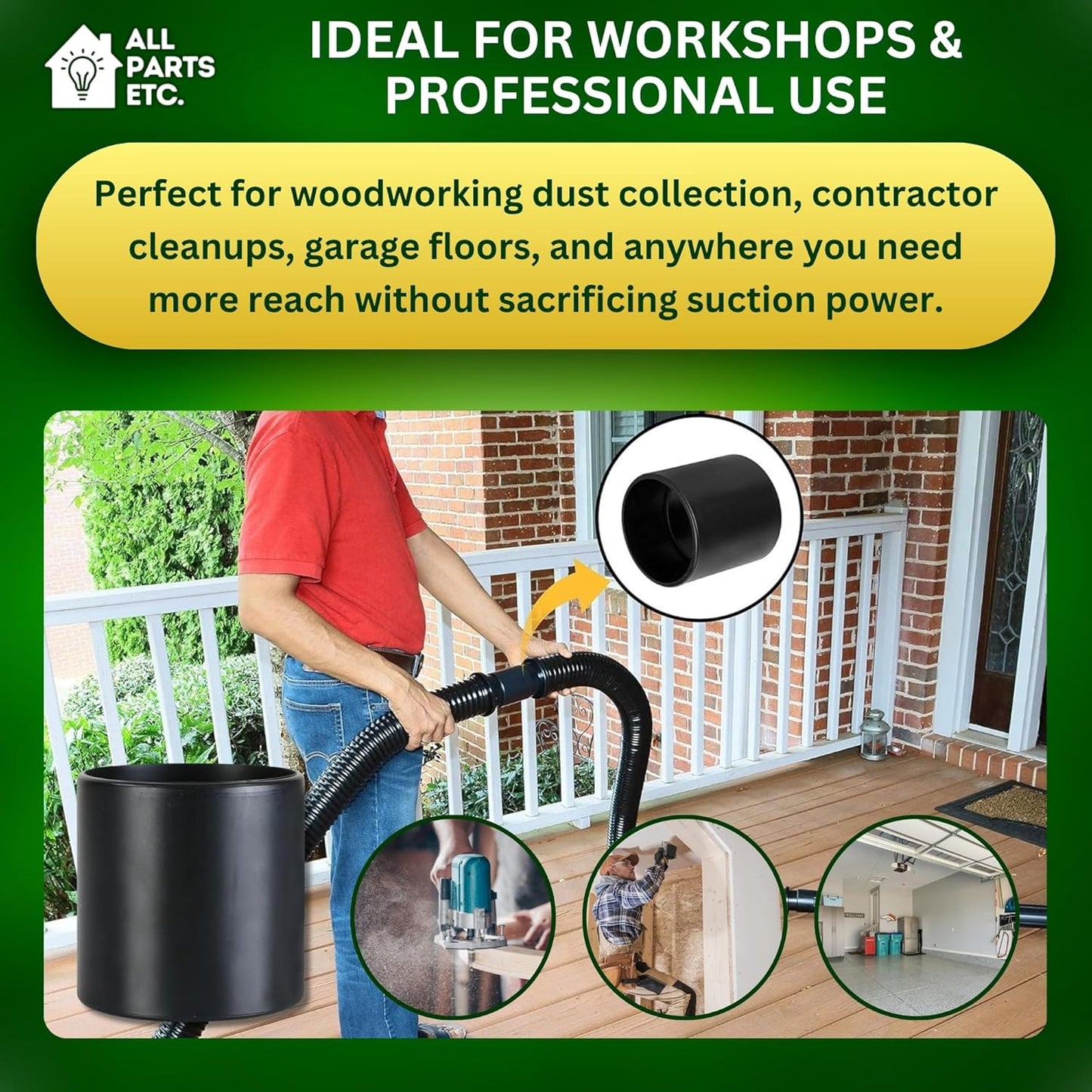 2.5" Vacuum Hose Coupling Connector – Wet Dry Vac Hose Adapter Compatible with Shop Vac, Craftsman & More– Extend Vacuum Reach by Joining 2 Hoses