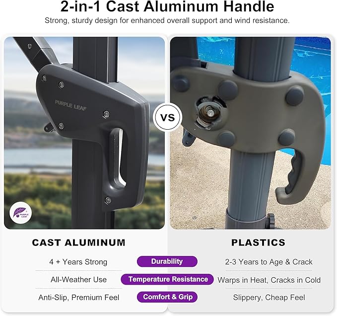 PURPLE LEAF 9' X 11.5' Rectangle Patio Umbrella Outdoor Large Aluminum Cantilever Umbrella with 3-Year Fade Resistance Recycled Fabric and 360-degree Rotation for Deck Pool Garden, Sand Dune