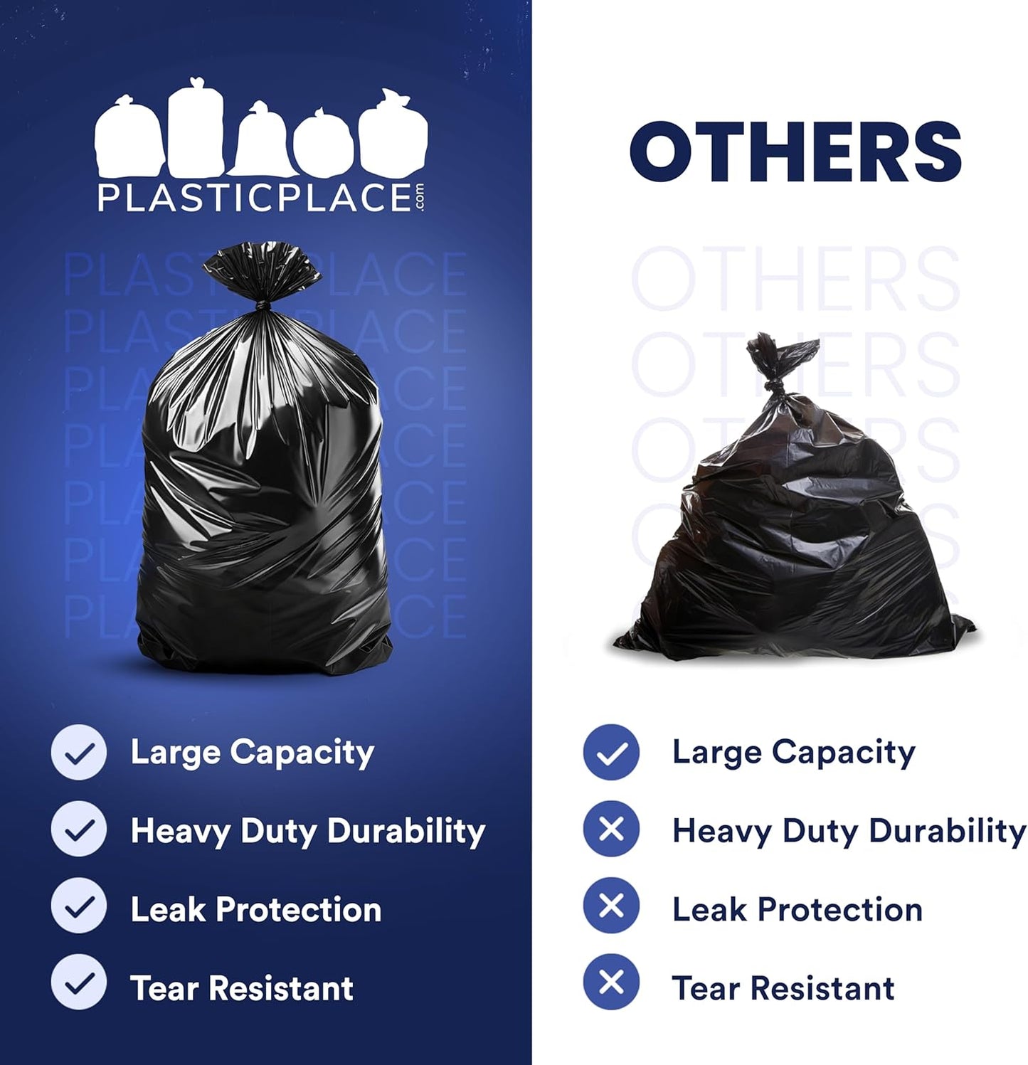 Plasticplace 55-60 Gallon Trash Bags │ 1.5 Mil │ Black Heavy Duty Garbage Can Liners │ 36” x 58” (100 Count)