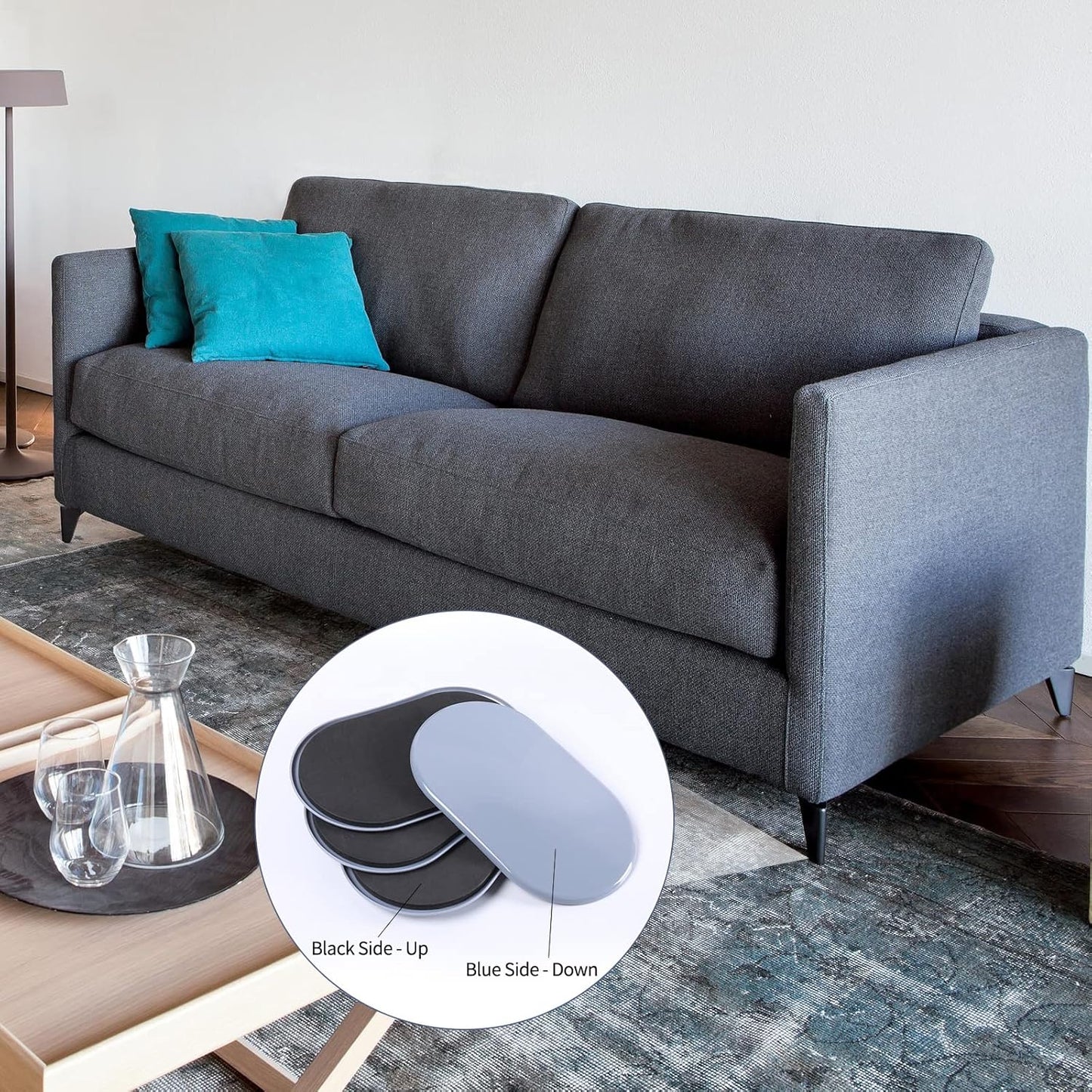 Reusable Large Furniture Movers Sliders for Carpet and Hardwood Floors-8 Pack 9-1/2" Oval Moving Pads Protector for Heavy Duty Sofa Bed Table Desk,Quickly and Easily Move Any Item, Light Blue