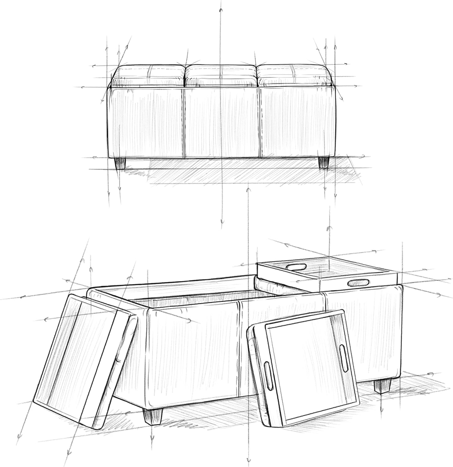 SIMPLIHOME Avalon 42 inch Wide Contemporary Rectangle Storage Ottoman in Red Vegan Faux Leather, Assembled, for the Living Room, Entryway and Family Room