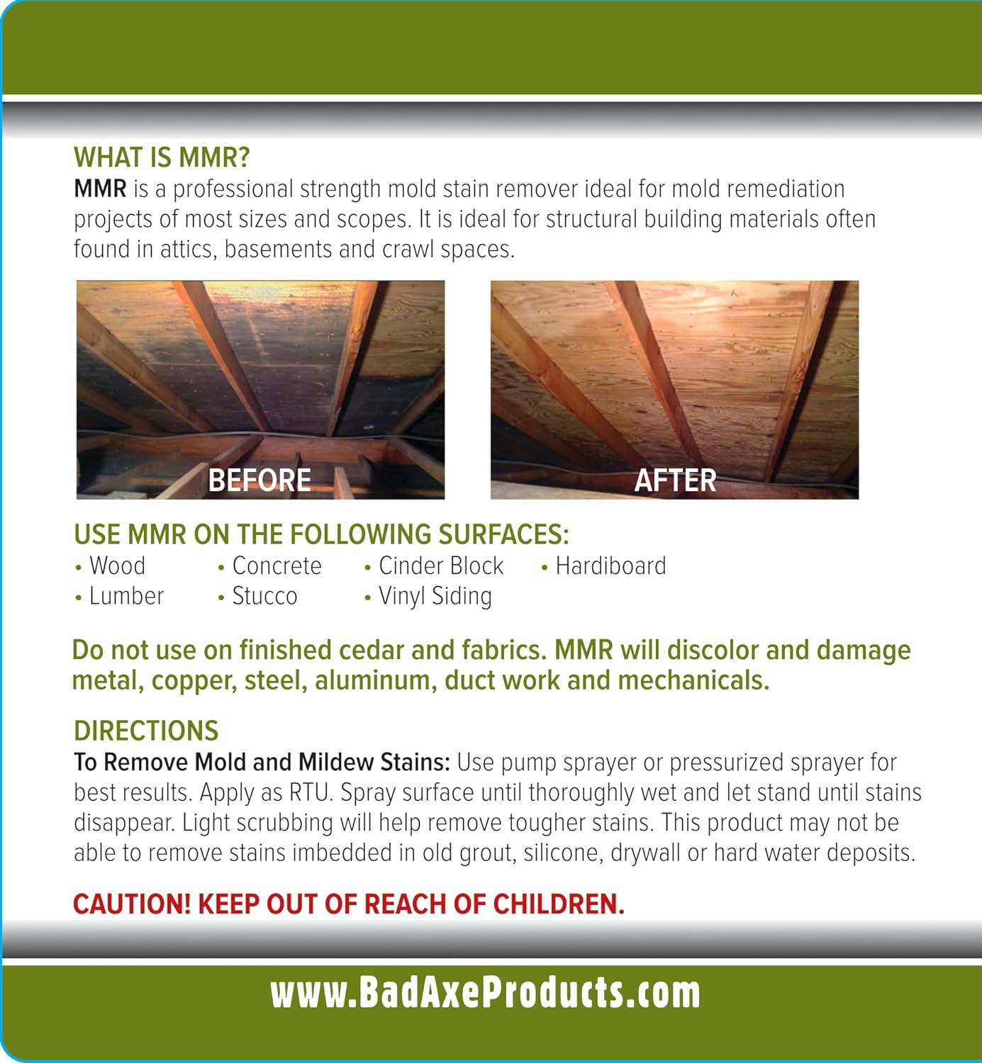 Bad Axe MMR Instant Mold Stain and Mildew Stain Remover - Professional Strength, Contractor Grade Cleaning Solution, Professional Quality Formula, Odor Removal, (1) Gallon & (1) 32oz