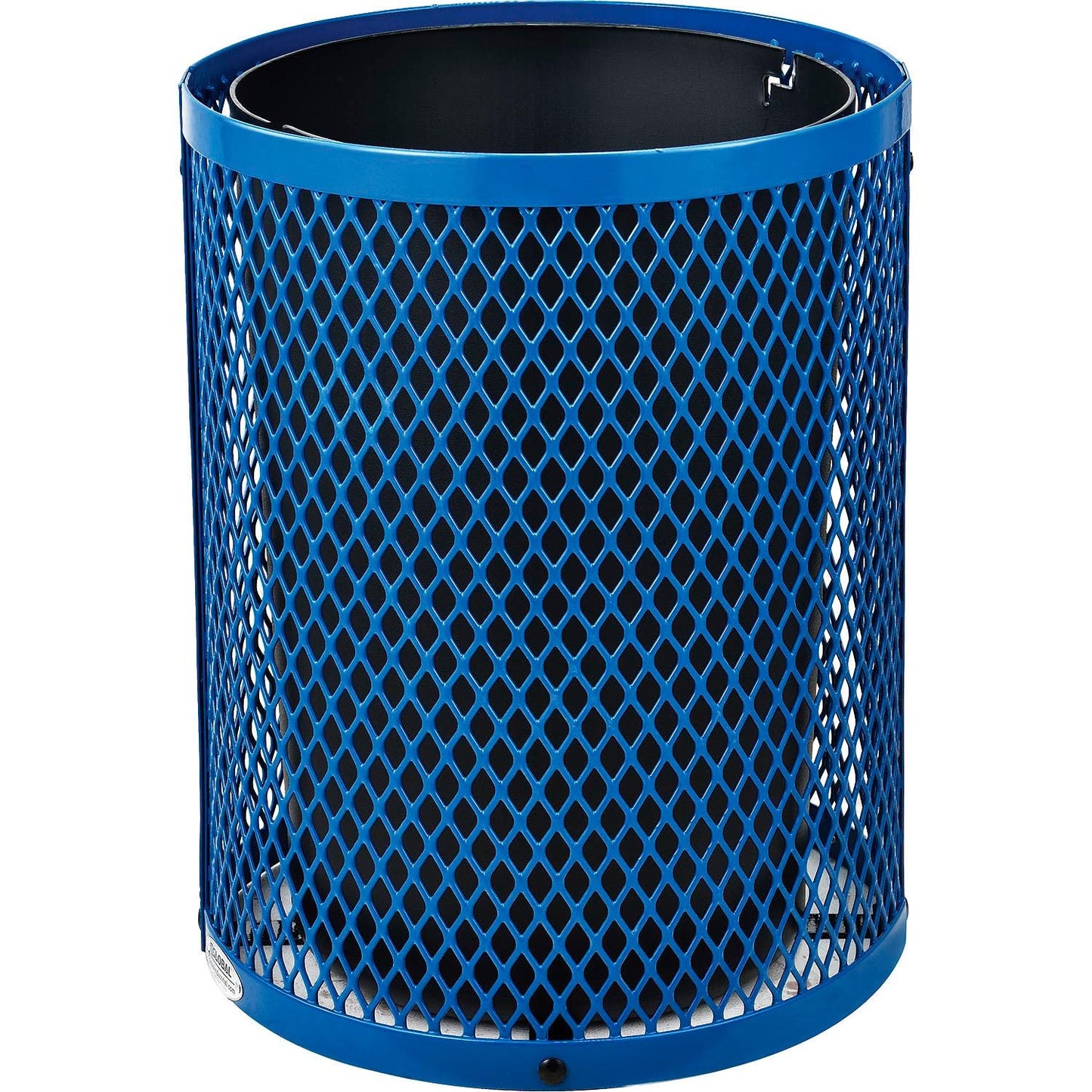 Global Industrial 36 Gallon Outdoor Steel Trash Can with Dome Lid, Plastic Liner and Anchor Kit Included, 23-1/2" Diameter x 40" H, Powder Coat Finish, Unassembled, Blue