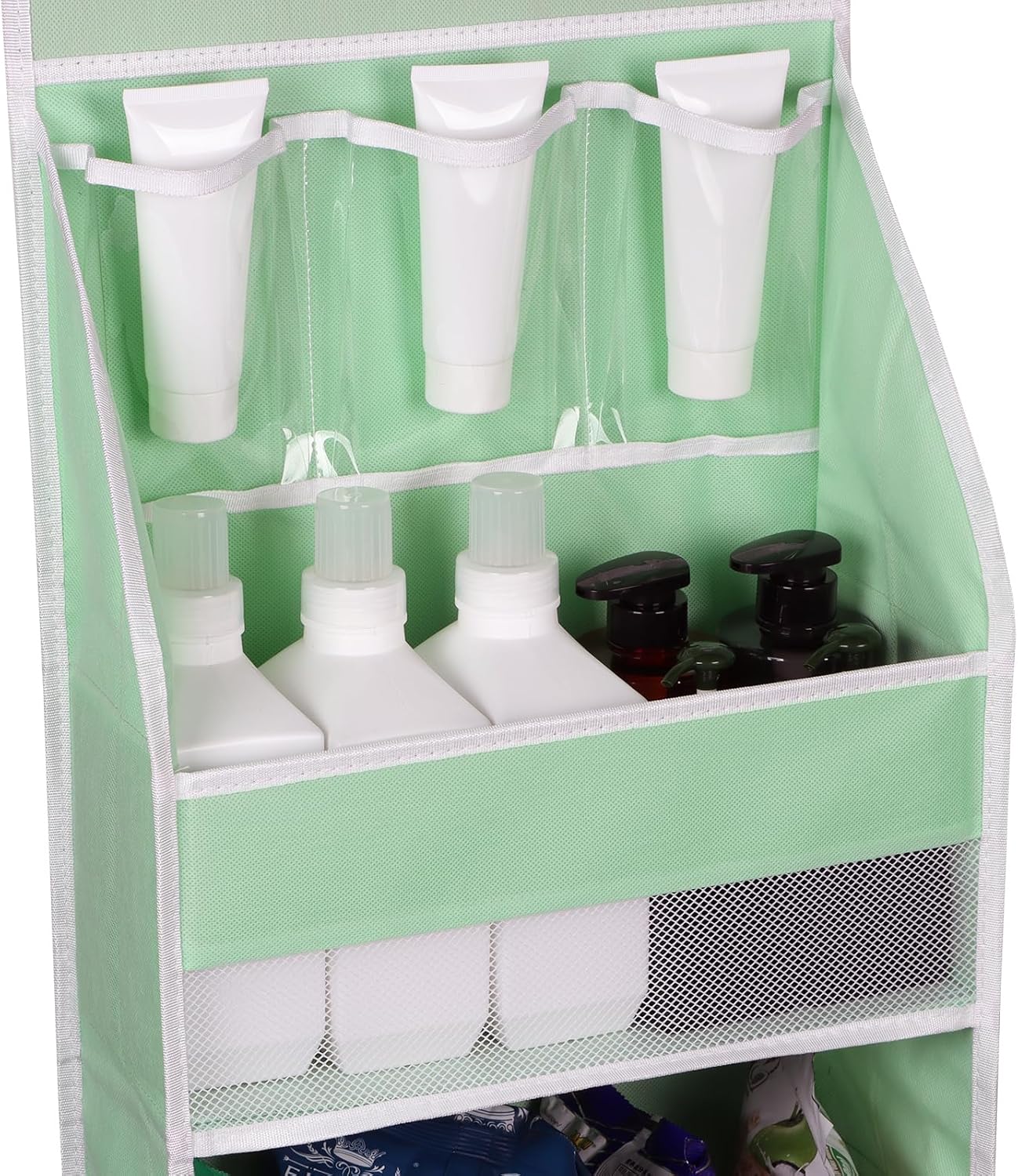 Univivi 6-Shelf Over Door Hanging Organizer Fabric Baby Door Storage with 5 Large Pockets and 3 Small PVC Pockets Wall Mount Hanging Storage Organizers for Baby Essential (Green)