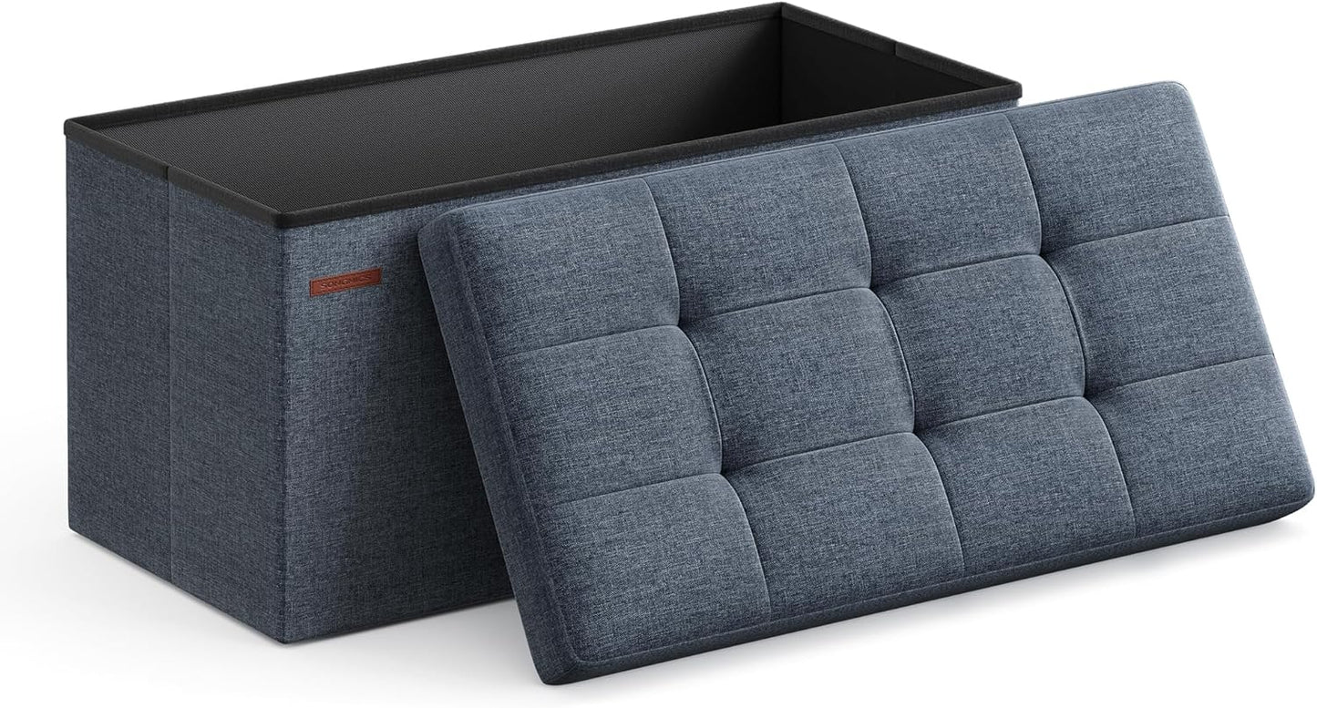 SONGMICS Mazie Collection - 30 Inches Folding Storage Ottoman Bench, Ottoman Foot Rest, End of Bed Bench, Storage Chest, Load 660 lb, for Living Room, Bedroom, Entryway, Misty Blue ULSF047Q01