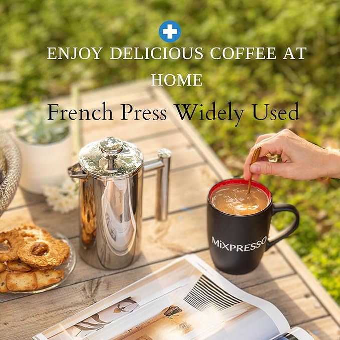 Mixpresso Stainless Steel French Press Coffee Maker 27 Oz 800 ml, Double Wall Insulated French Press Stainless Steel, Easy Clean Tea Brewer, Easy Press Durable Metal Coffee Press