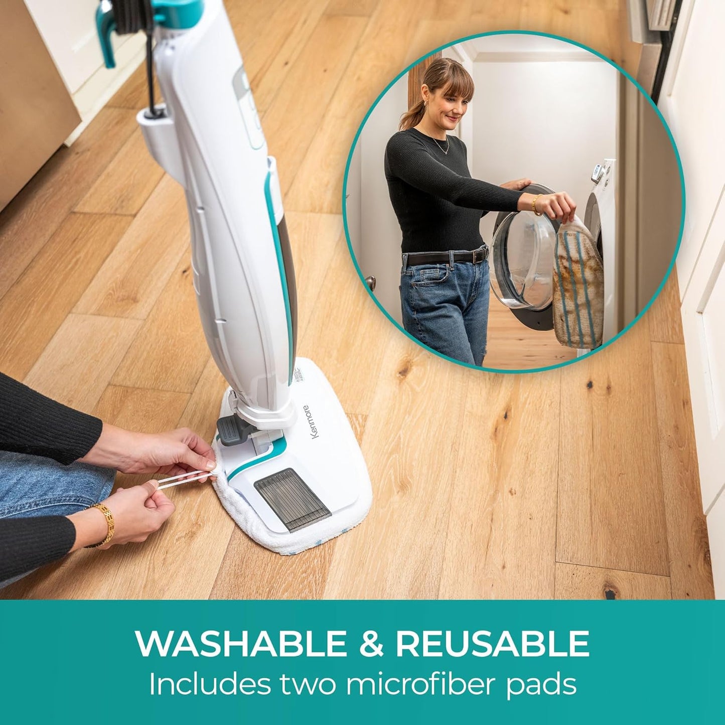 Kenmore SM2060 S200 Series Steam Mop for Floor Cleaning with Easy Scrubber & 2pcs Washable Pads, 2 Modes, Quick-Heating, Lightweight for Hardwood and Tile