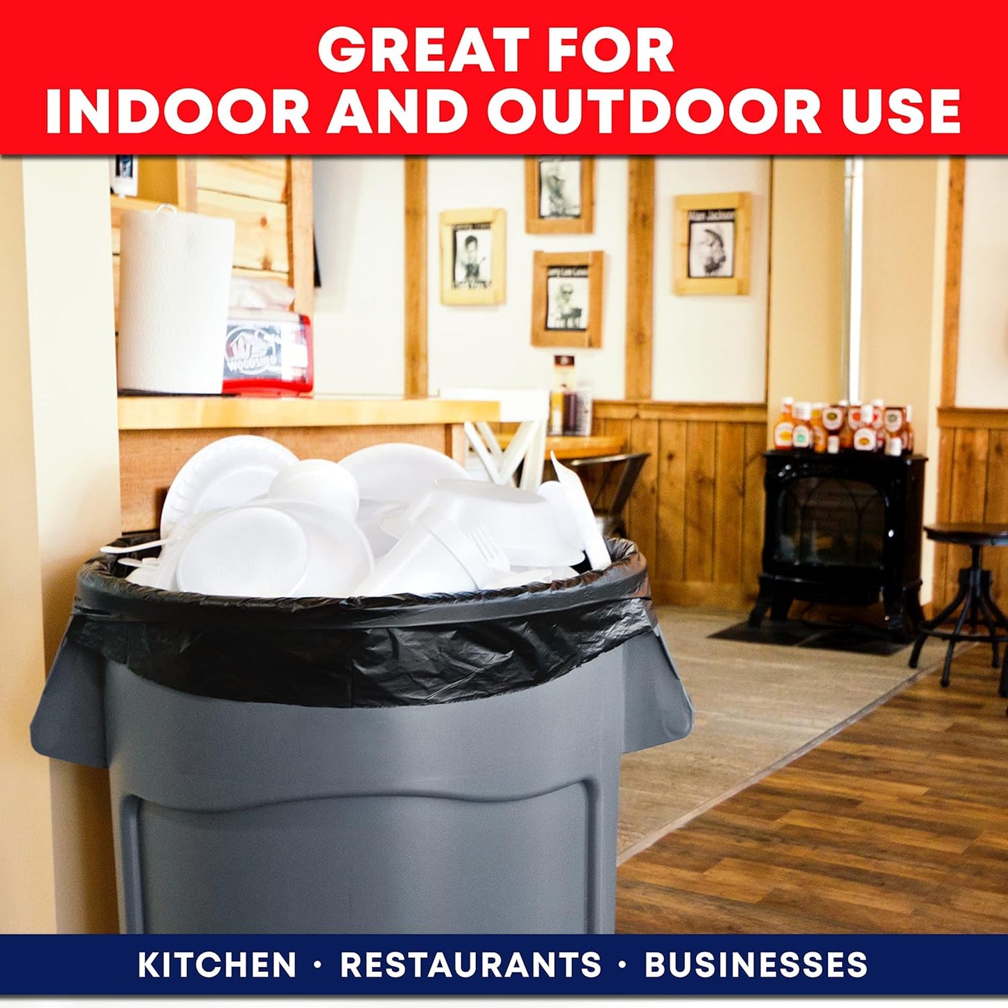 Veska 33 Gallon Trash Bags, (Huge 100 Bags w/Ties) Large Black Garbage Bags 30 Gallon, 32 Gallon, 35 Gallon Trash Can Liners