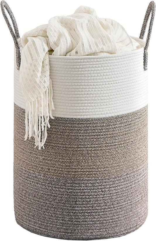 CLHMILY&Z 60L Laundry Basket Round Storage Rope Basket - 15x20.5 Inches - Laundry Hamper in Bedreoom and Mutil Storage Bin for Blankets, Toys, and Nursery Essentials