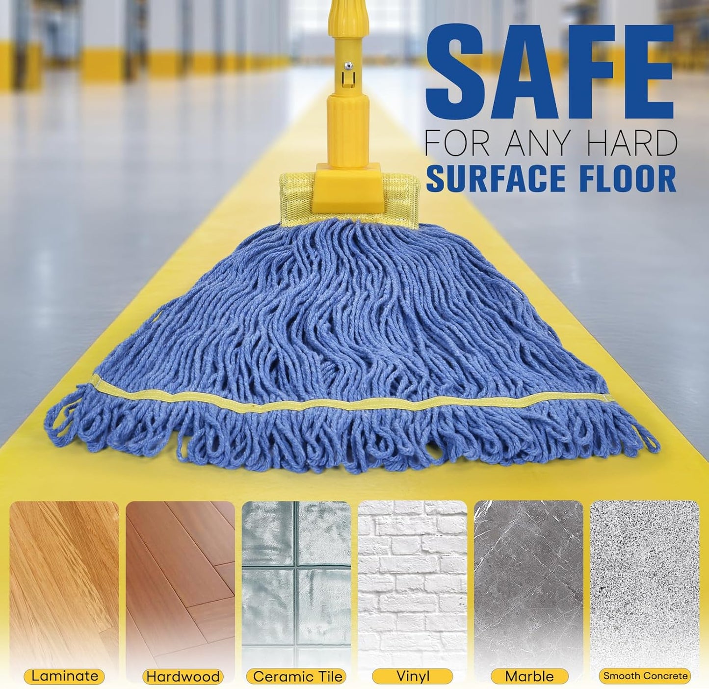 Matthew Cleaning Commercial Mop Head Replacement, 5 Inch Wide Headband, Looped End Cotton Blend String Wet Mops for Floor Cleaning, 24 oz Large, 1-Pack Blue