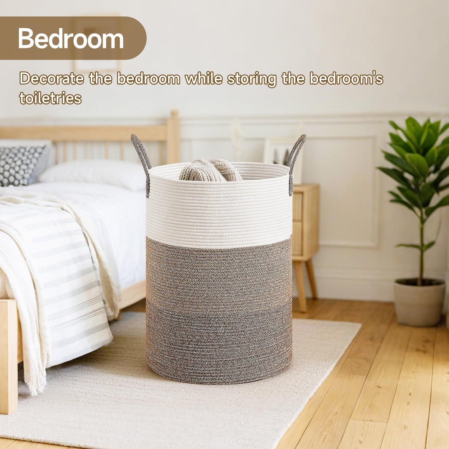 CLHMILY&Z 80L Laundry Basket Round Storage Rope Basket - 16.5x22.5 Inches - Laundry Hamper in Bedreoom and Mutil Storage Bin for Blankets, Toys, and Nursery Essentials