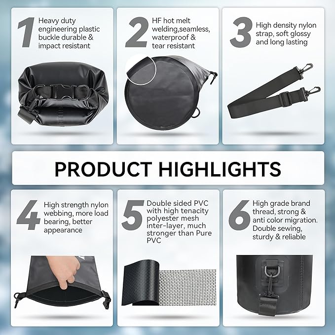 MARCHWAY Floating Waterproof Dry Bag Backpack 5L/10L/20L/30L/40L, Roll Top Sack Keeps Gear Dry for Kayaking, Rafting, Boating, Swimming, Camping, Hiking, Beach, Fishing