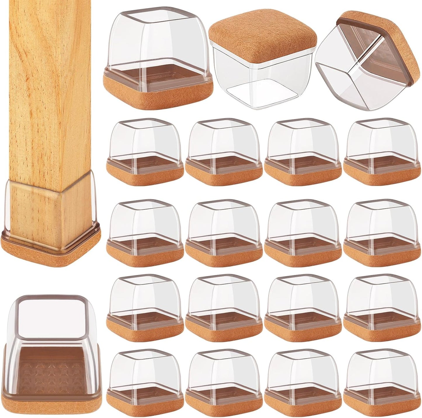 32 Pcs Chair Leg Floor Protectors Square, Silicone Chair Leg Protectors for Hardwood Floors, Chair Leg Caps Covers Protect Wooden Floors from Scratching, Thick, Won't Tear (Fit: 1-1/10" - 1-3/10")