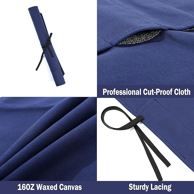 Chef Knife Roll, Heavy Duty 16OZ Waxed Canvas Knife Roll, 5 Slots Knife Bag with Professional Cut Resistant Fabric, Blue (21"L x 15.5"W)