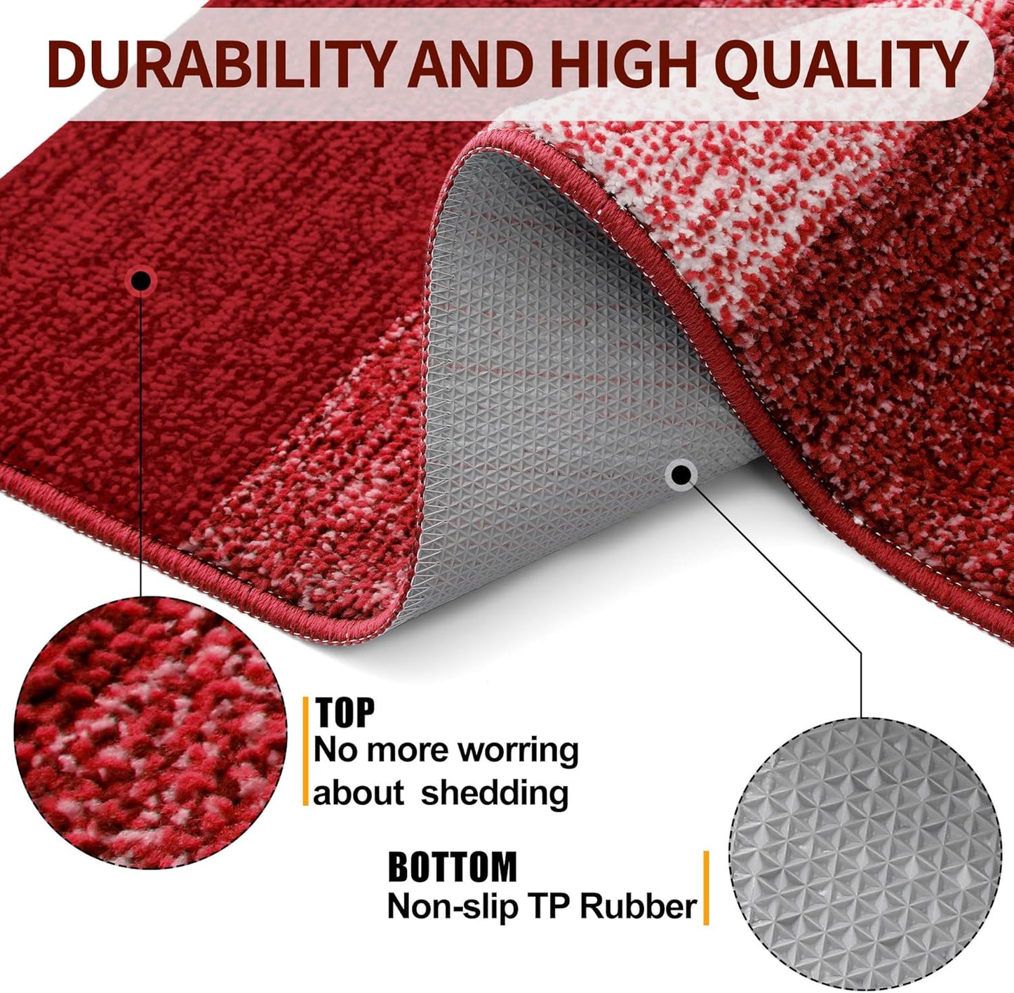 Kitinjoy Indoor Outdoor Door Mat, 48x32 Non-Slip Absorbent Dirt Trapper, Low-Profile Washable Inside Entrance Front Floor Mat, Sturdy Soft Entry Doormats for Entryway, Burgundy