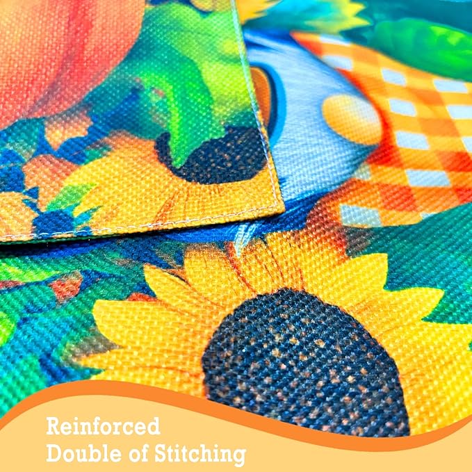 ROTERDON Fall Gnome Garden Flag 12x18 Inch with Stand, Welcome Autumn Sunflower Pumpkin Garden Flags Double Sided Metal Yard Flag Holder for Outside, Party Holiday Yard Decoration