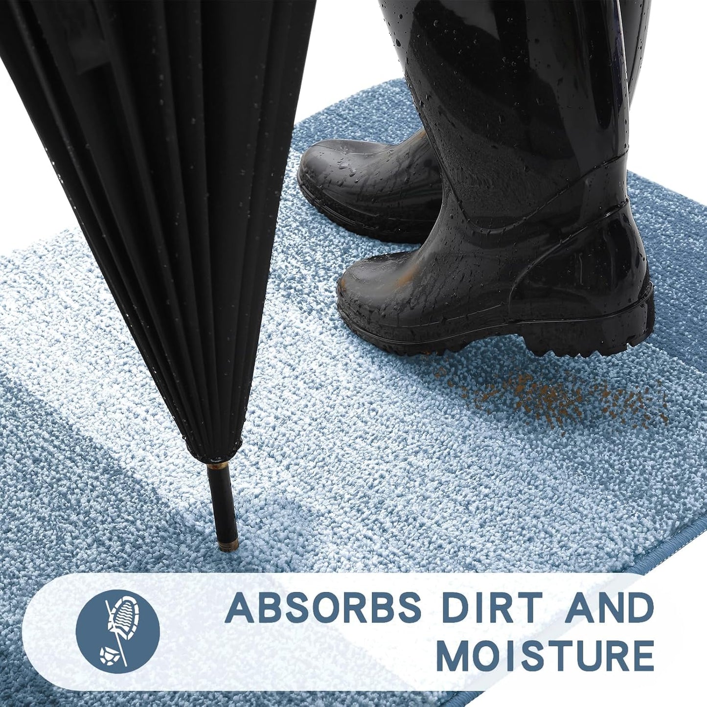 Kitinjoy Indoor Outdoor Door Mat, 36x24 Non-Slip Absorbent Dirt Trapper, Low-Profile Washable Inside Entrance Front Floor Mat, Sturdy Soft Entry Doormats for Entryway, Light Blue