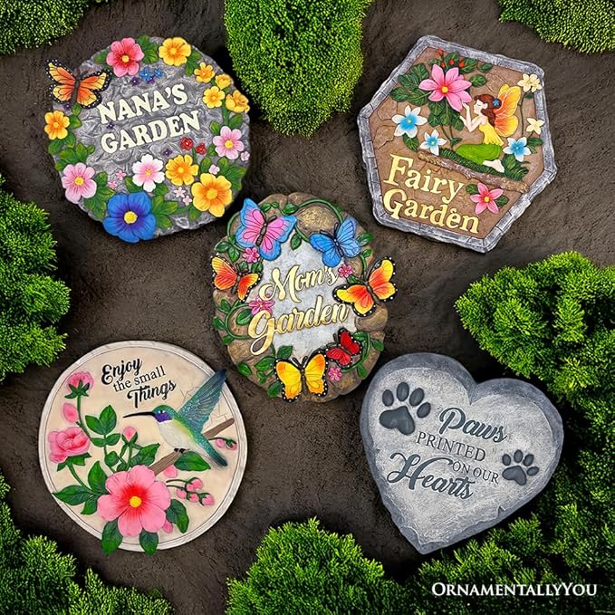 Elegant Resin Stepping Stone, Outdoor Garden Pathway Decoration (Blossoming Songbirds Positivity Stepping Stone, 9.5" Happiness Garden Decoration and Support Gift)