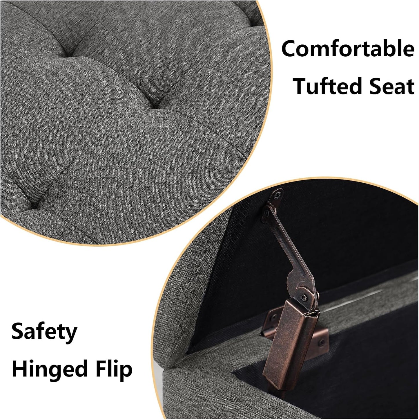 Storage Ottoman Bench with 2.56-inch Thick Seat, 31.5 inch Nesting Ottoman Set of 2, Hinged Flip Top Bench with Storage for Living Room, Bedroom, Light Grey