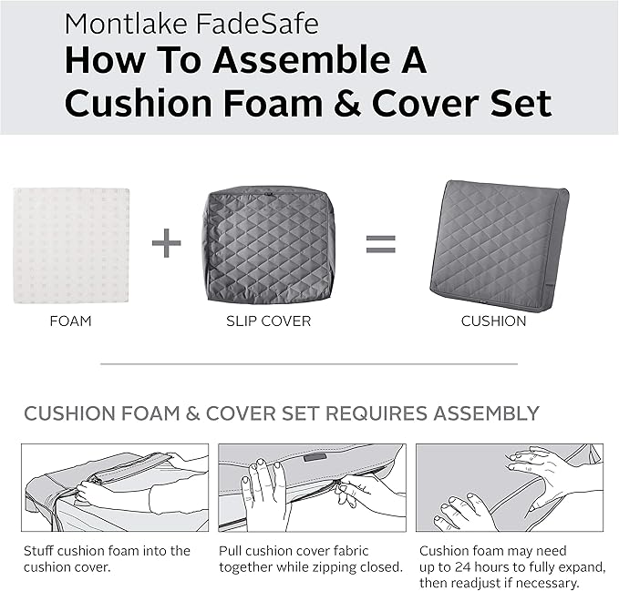Classic Accessories Montlake FadeSafe Water-Resistant 21 x 20 x 4 Inch Wide Back Patio Quilted Lounge Cushion, Grey