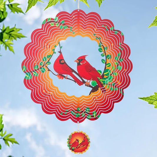 Cardinal Wind Spinners Garden Yard Decor Gift for Women Men, 12 Inch Outdoor Metal 3D Wind Spinner, Stainless Steel Hanging Wind Catchers Kinetic Sculpture for Outside Decoration
