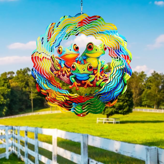 Frog Wind Spinners Outdoor,12 inch 3D Hanging Wind Spinner Garden Decor Gifts for Women/Men,Metal Wind Kinetic Sculpture Decorations for Patio,Yard Art,Porch,Yard,Deck