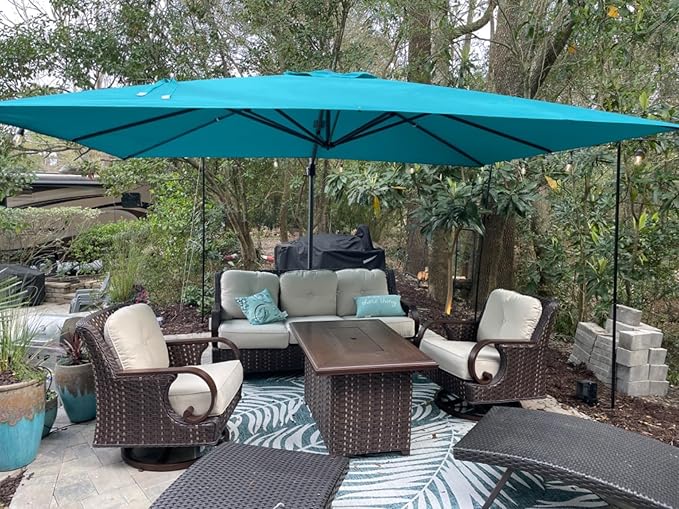 PURPLE LEAF 10' X 13' Patio Umbrella with Base Outdoor Cantilever Rectangle Offset Umbrella with 360-degree Rotation for Garden Deck Pool Patio Turquiose