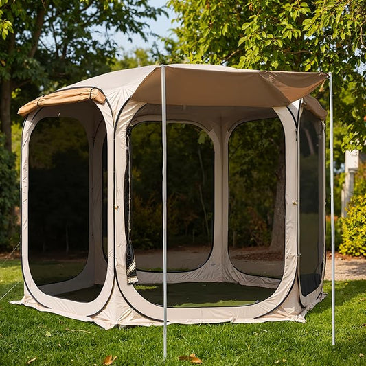 EAST OAK Pop Up Canopy Tent with Mesh Walls | Outdoor Screen House with 4/6 Sunshades | Waterproof Gazebo with Carry Bag | Portable Shelter for Camping, Patio, and Beach | Beige