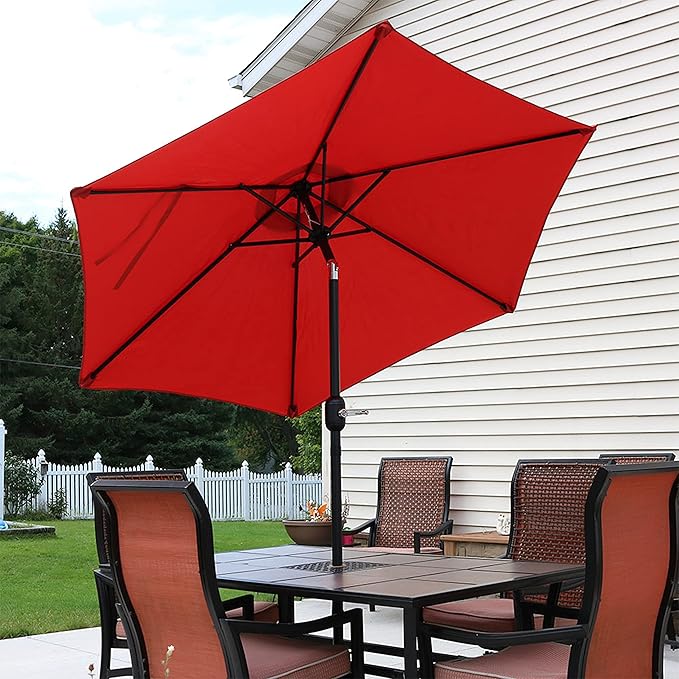 Sunnydaze Outdoor Patio Umbrella - Polyester Table Market Umbrella with Push-Button Tilt and Crank - 6 Sturdy Ribs - Burnt Orange - 7.5ft