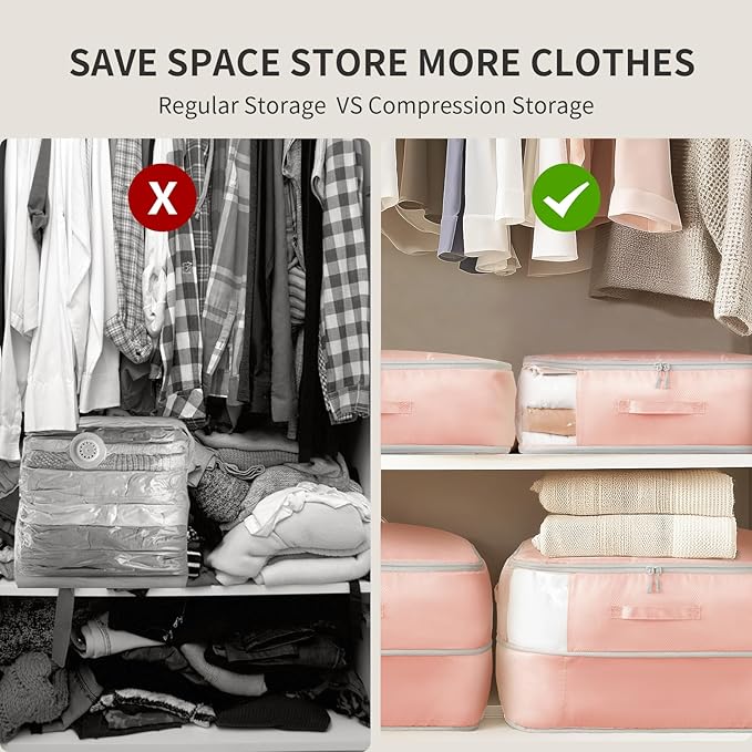 DIMJ Comforter Storage Bag 4 Pack - Blanket Storage Organizer Compression Bags, Large Capacity Ultra Space Saving Self Compression Organize for Bedding, Pillow, Duvet, Sheet Storage with Zipper Window