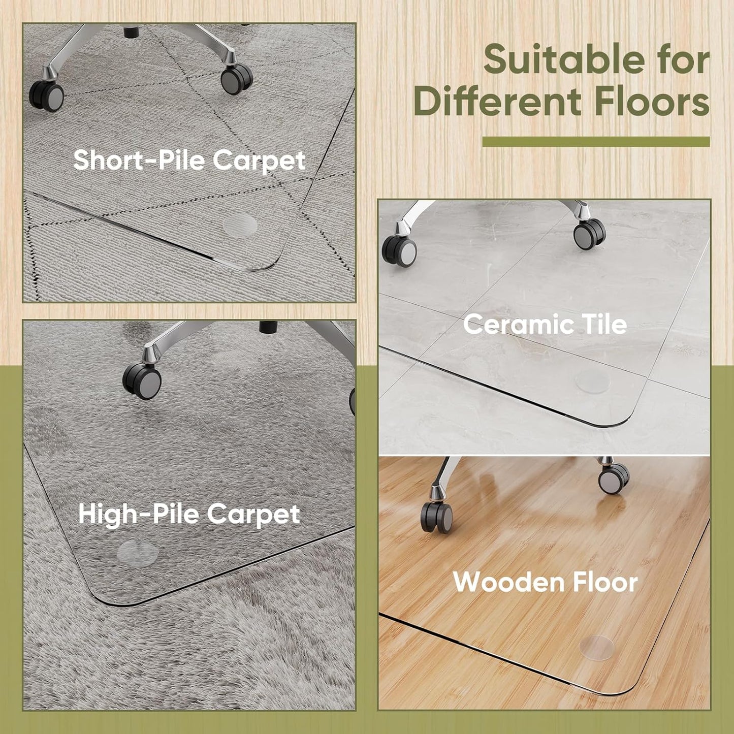 Office Chair Mat for Carpet & Hardwood, Upgraded 29" x 48" Dual Use Tempered Glass Chair Mat for Chair and Footrest Under Desk