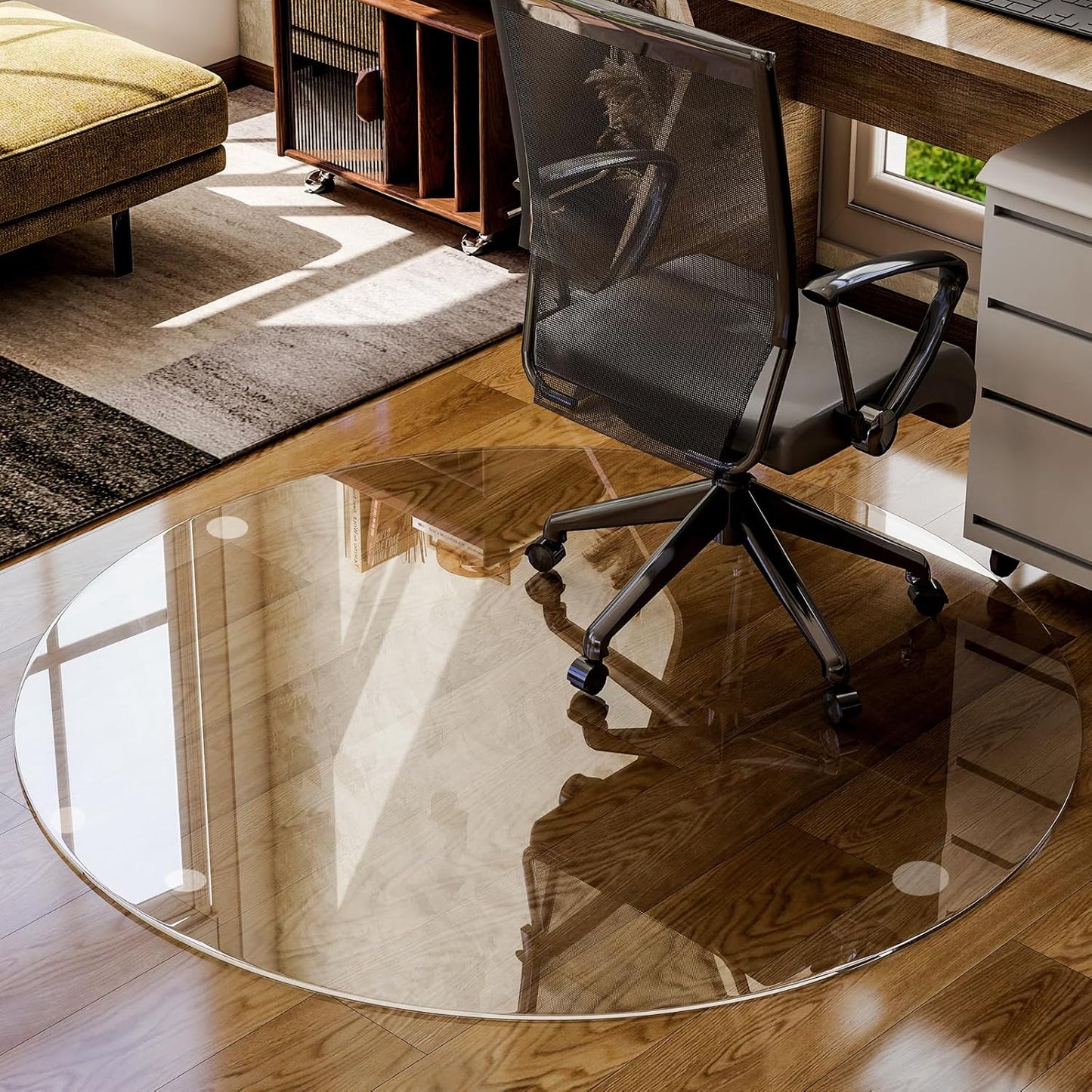 55" x 55" Round Tempered Glass Chair Mat for Carpet & Hardwood, Heavy-Duty Glass Floor Mat for Office Chair, Durable Glass Desk Mat for Home and Office