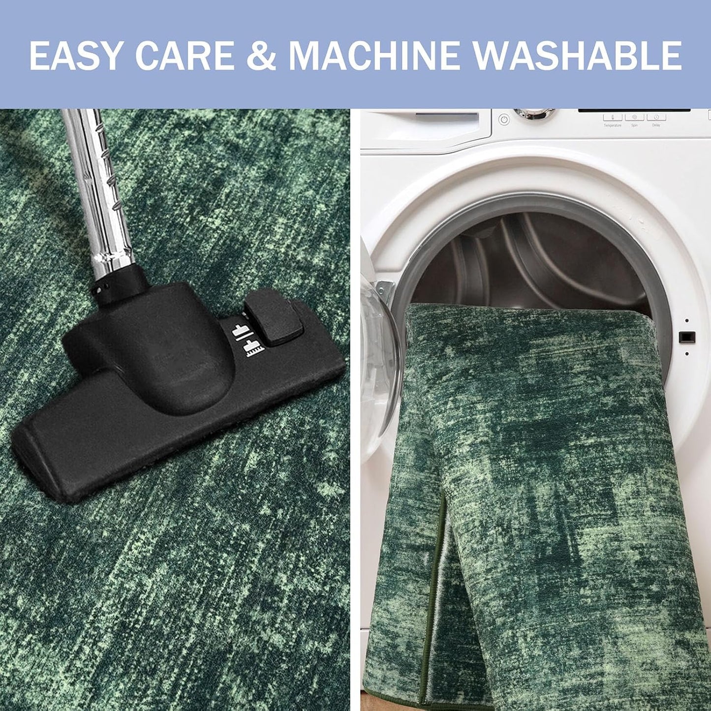 IOHOUZE Abstract Area Rug 4x6 Ft Washable Rugs for Entryway Indoor, Non Slip Small Living Room Rugs Printed Faux Wool Throw Rug, Floor Carpet for Kitchen Nursery Playroom, Dark Green