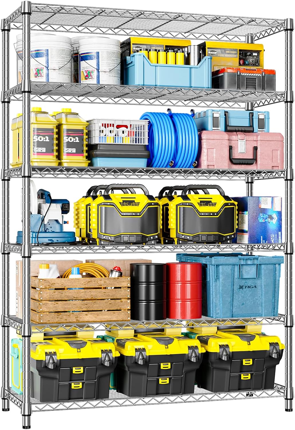 IZEUK 6-Tier Heavy Duty Metal Wire Shelving Unit, Adjustable Storage Rack Organizer for Garage, Kitchen, Office, Pantry, Warehouse (Chrome, 17.7" D x 47.2" W x 82.7" H)