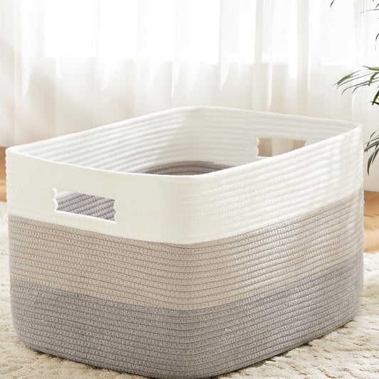 Blanket Basket,Rectangle Woven Baskets for Storage,65L Laundry Basket for Decorative Nursery Blanket,Toys,Dirty Clothes and Magazine in Shelves,Baby Room,and Living Room