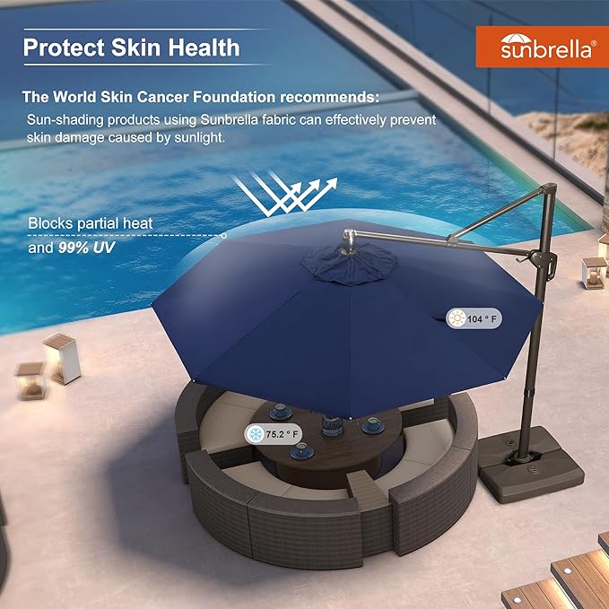 PURPLE LEAF 10FT Cantilever Patio Umbrella with 360-degree Rotation Aluminum Round Outdoor Offset Handing Umbrella for Patio Pool, Spectrum Indigo