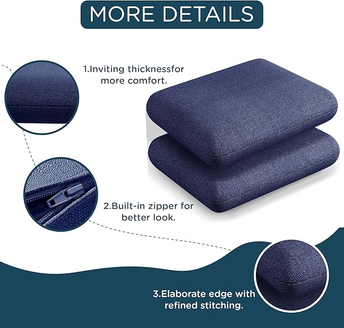 Codi Outdoor Seat Cushions for Patio Furniture 22x22 Inch, Waterproof Chair Cushion with Textured Fabric, Handles & Adjustable Straps, Fade Resistant - Set of 2, Naby Blue