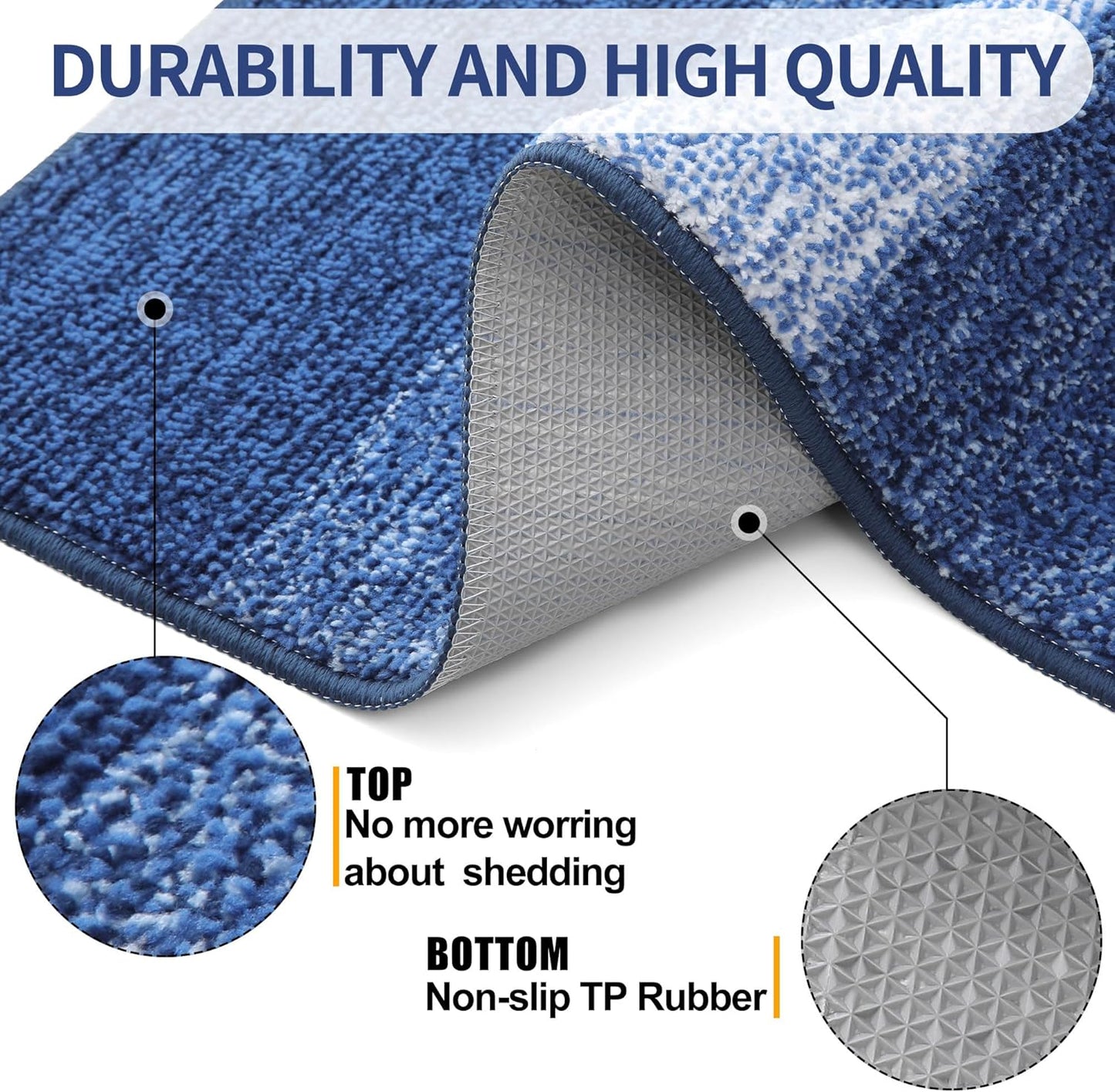 Kitinjoy Indoor Outdoor Door Mat, 30x17 Non-Slip Absorbent Dirt Trapper, Low-Profile Washable Inside Entrance Front Floor Mat, Sturdy Soft Entry Doormats for Entryway, Navy Blue