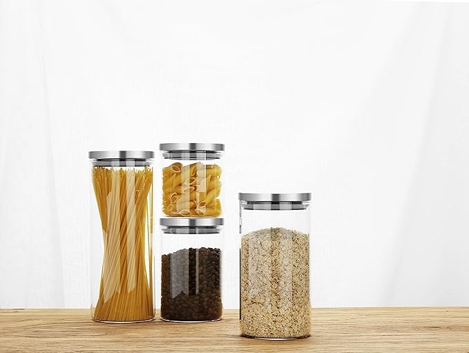 SIXAQUAE Glass Food Storage Containers Jar Stainless Steel Lids 600ml Airtight Canister Organization Sets Stackable…