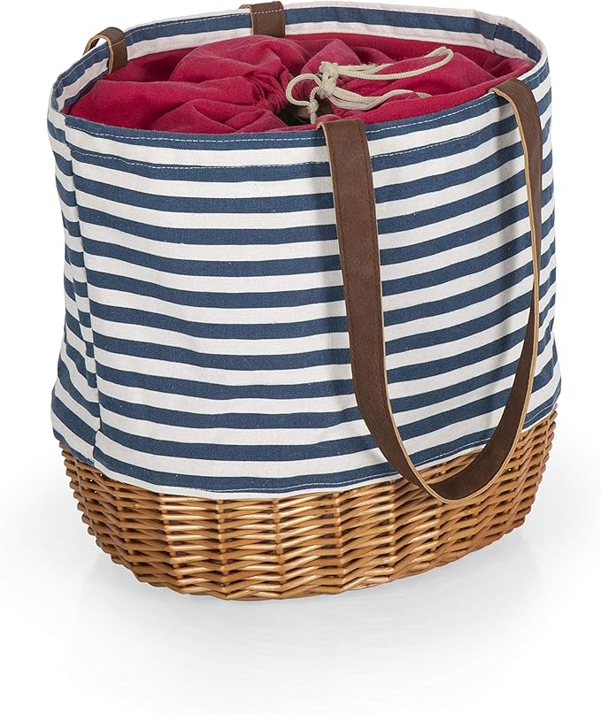 PICNIC TIME Coronado Canvas and Willow Basket Tote, Picnic Tote Bag, Beach Tote