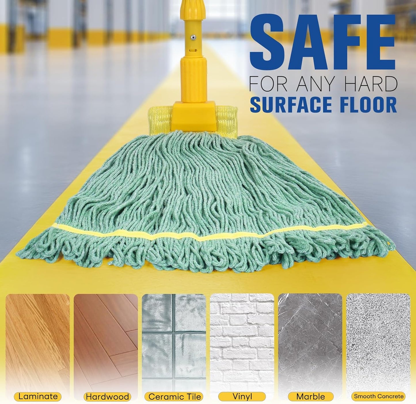 Matthew Cleaning Commercial Mop Head Replacement, 5 Inch Wide Headband, Looped End Cotton Blend String Wet Mops for Floor Cleaning, 24 oz Large, 3-Pack Green